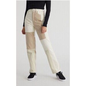 Pacsun Women’s 28 Dad Jeans Patchwork‎ Jeans Slim Taper Multicolor Beige
